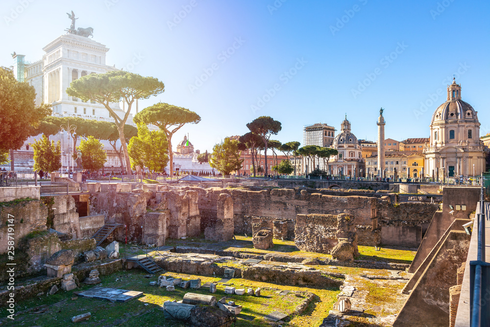 Trajan's Column and churches, Rome, Italy