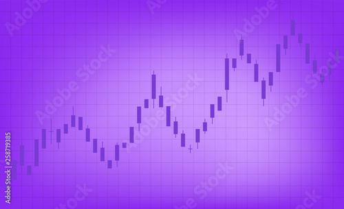 Chart of forex candles, stock market. Purple background with grid. Registration of trade on the stock exchange, advertising, banners. The candlestick chart is going up, a growing trend.