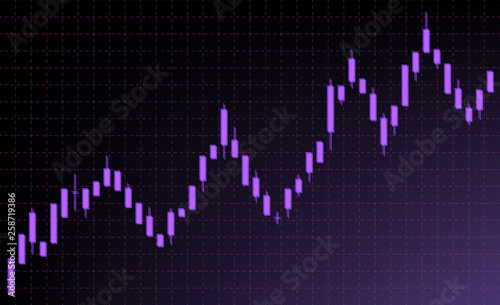 Stock exchange and forex market. Schedule of candles. Purple candles on a dark background. Business idea. Forex chart.Copy space.Free space for inscription.