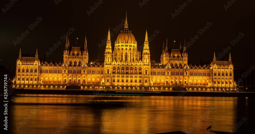 Hyperlapse/Moving timelapse of Budapest Parliament at night Hyperlapse/Moving timelapse of Budapest Parliament at night