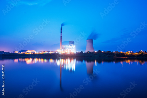At dusk, the thermal power plants , Cooling tower of nuclear power plant Dukovany 