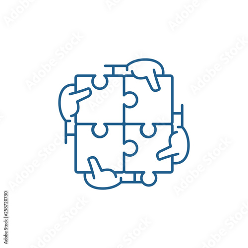 Business synergy line concept icon. Business synergy flat  vector website sign, outline symbol, illustration.