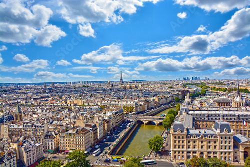 Aerial view of the Eiffel Tower from Notre Dame de Paris © MarinadeArt