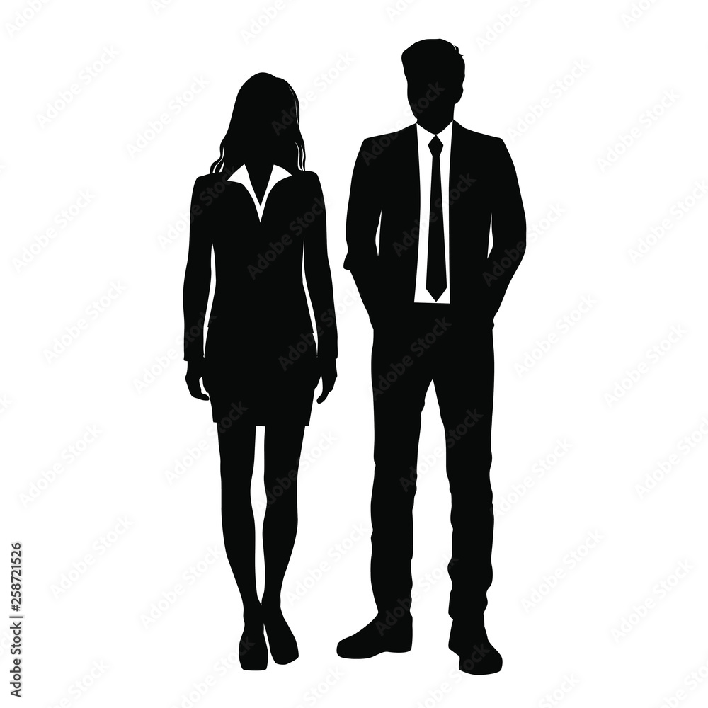 Vector Silhouettes Of Man And A Woman A Couple Of Standing Business People Black Color 4969