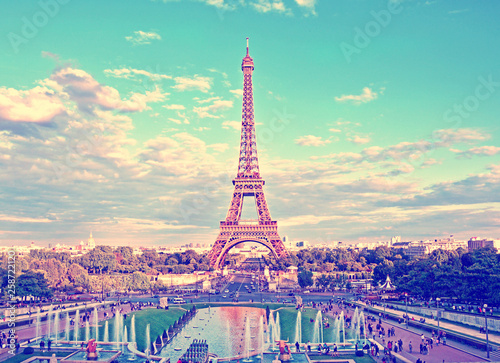 Eiffel Tower and fountain at Jardins du Trocadero, Paris, France © MarinadeArt