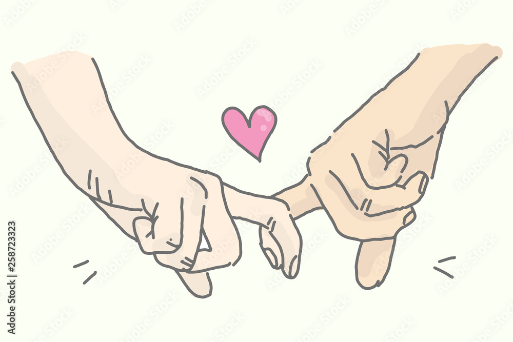 two lovers holding hands drawing