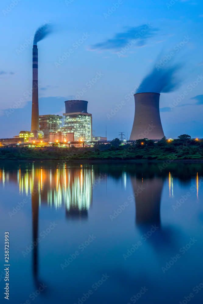 At dusk, the thermal power plants  , Cooling tower of nuclear power plant Dukovany 