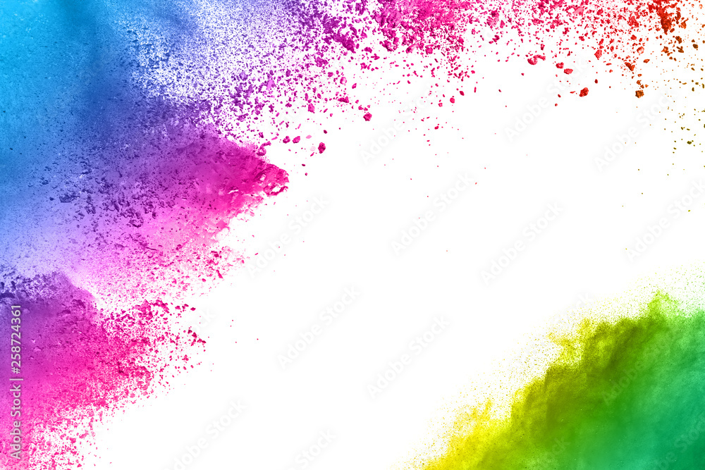 Multi color powder explosion on white background. Multi color powder explosion on white background.