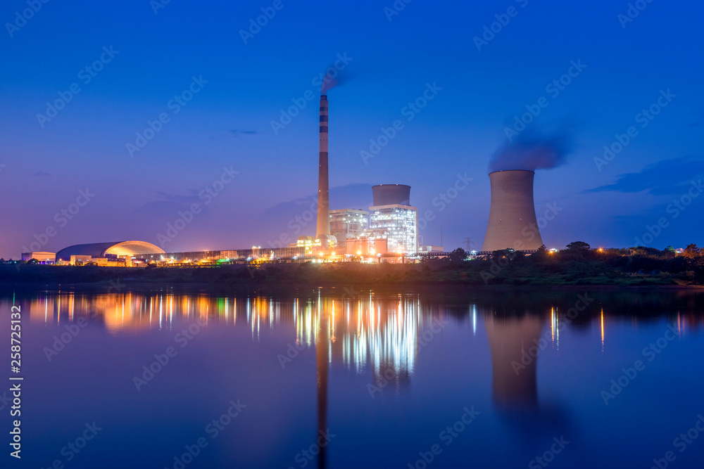 At dusk, the thermal power plants  , Cooling tower of nuclear power plant Dukovany 