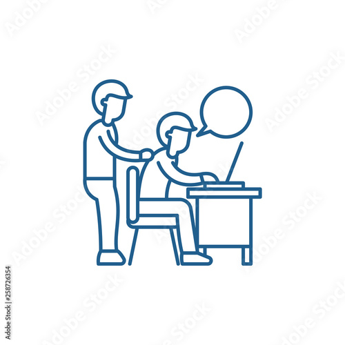 Delegation of work line concept icon. Delegation of work flat  vector website sign, outline symbol, illustration.