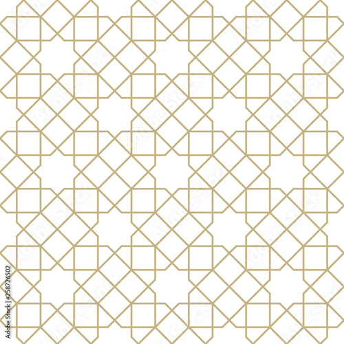 Seamless golden oriental pattern. Islamic background. Arabic linear texture. Vector illustration