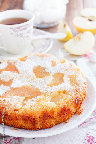 Vegan Apple Pie on a white plate, selective focus