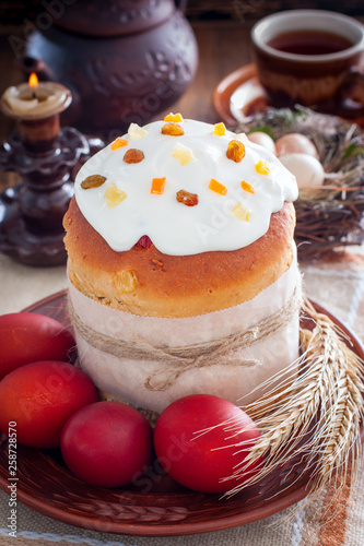Kulich, traditional Easter baking, selective focus