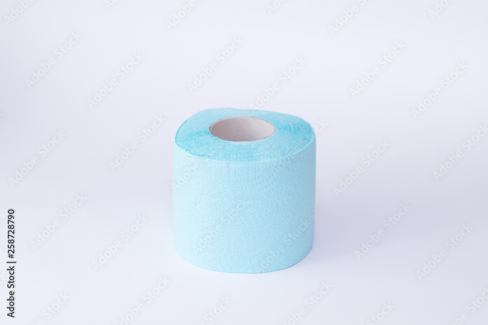 top view roll of blue toilet paper isolated on white background top view roll of blue toilet paper isolated on white background