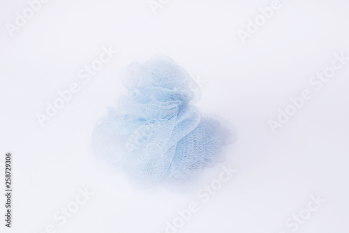 blue Wisp Bast isolated on white Background Bathroom Accessories SPA Concept Body Care Top View