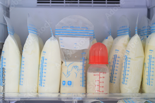 breast milk storage bags for new baby in refrigerator