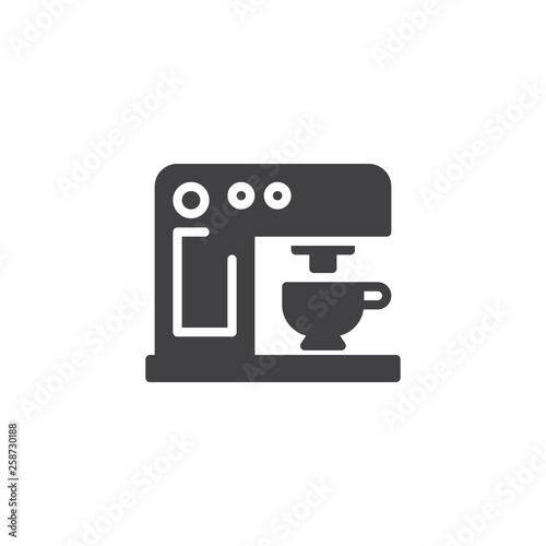 Coffee machine vector icon. filled flat sign for mobile concept and web design. Coffee maker with cup glyph icon. Symbol, logo illustration. Pixel perfect vector graphics
