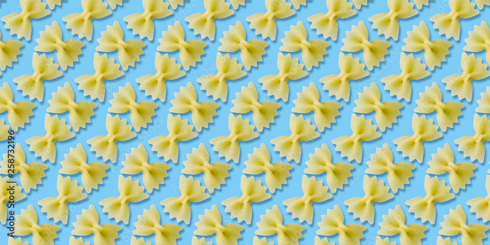 seamless pattern farfalle pasta in pastel blue background