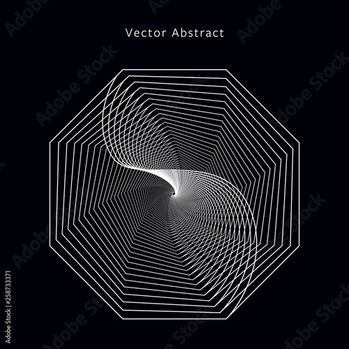 Abstract Futuristic Monochrome Illustration. Modern Minimalistic Octagonal Graphic Element. EPS8 Vector.
