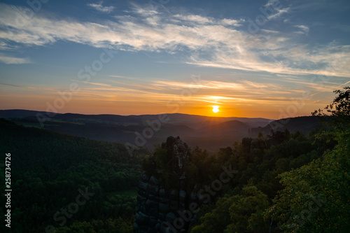 Sonnenaufgang Elbsandsteingebirge Schrammsteinaussicht