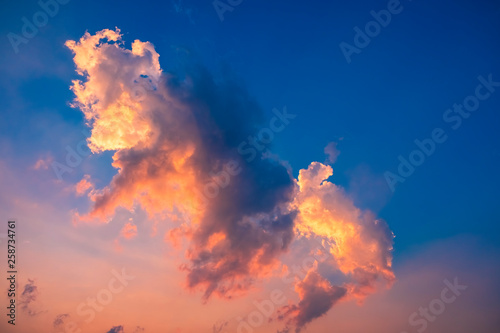 Beautiful orange cloud and blue sky.