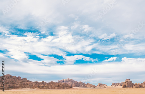 Beautiful blue sky in Jordanian desert in Wadi Rum.