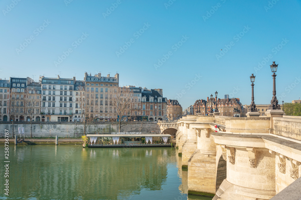 PARIS, FRANCE - MARCH 31, 2019: Scenery on the banks of the Seine in Paris