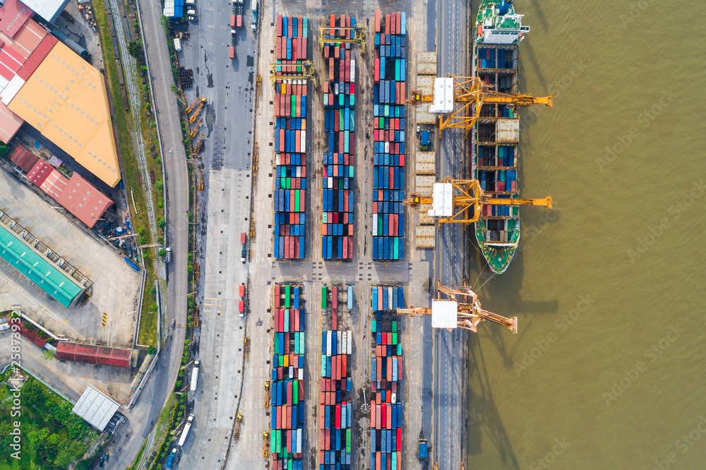 Naklejka premium Aerial view shipping port logistic business industry