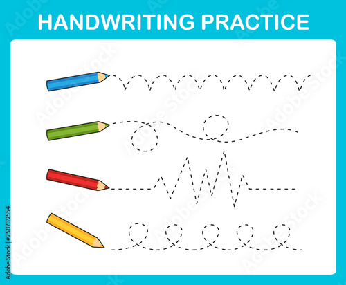 Handwriting practice sheet illustration vector