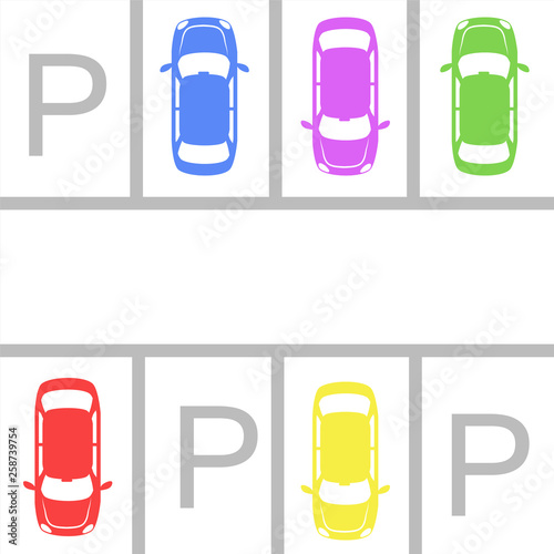 parked cars in a parking zone over white background. stock vector illustration