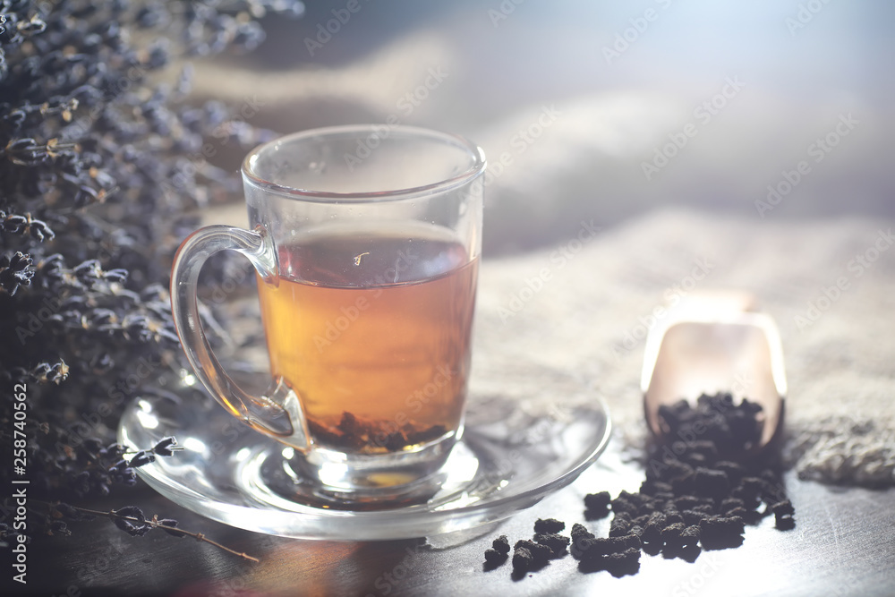 Brewed tea on a serving table