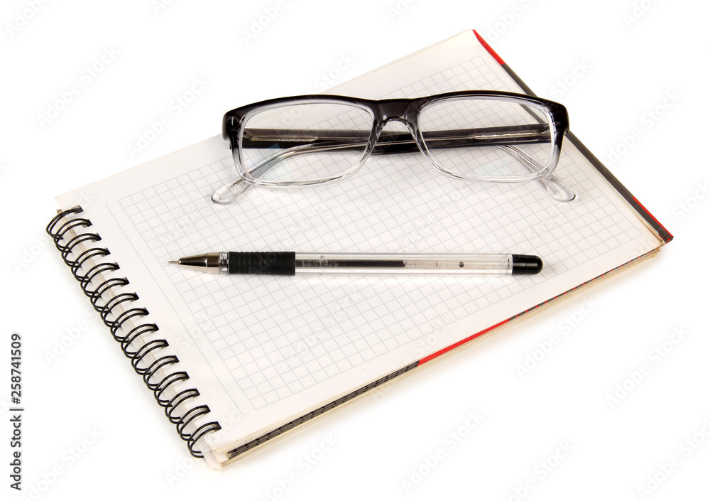 Black men glasses and pen on blocknote