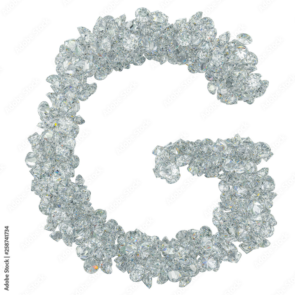 Diamond font, letter G from diamonds. 3D rendering Diamond font, letter G from diamonds. 3D rendering