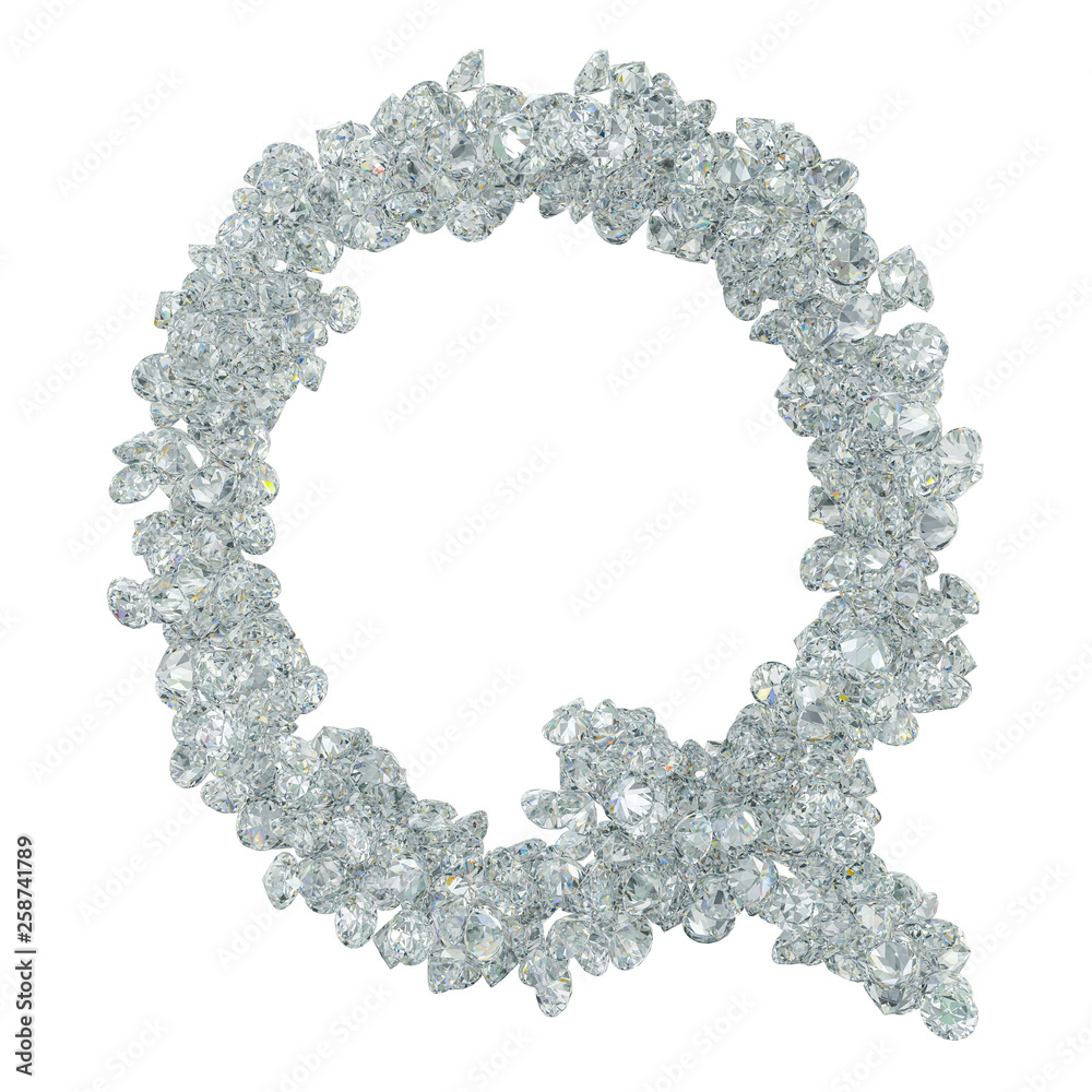 Obraz premium Diamond font, letter Q from diamonds. 3D rendering