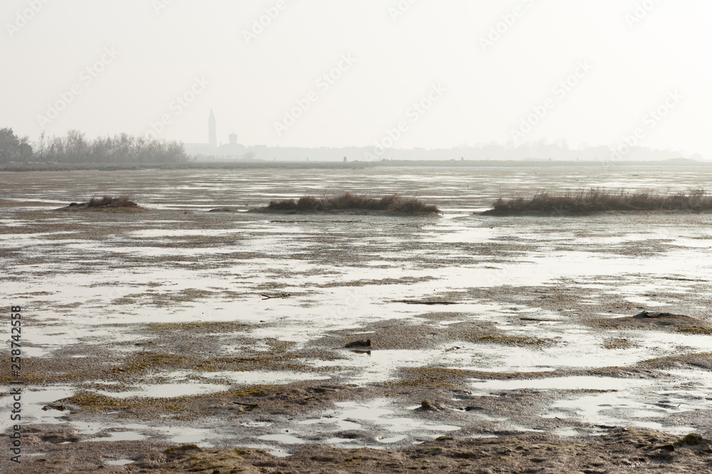 View of lagoon around Torcello island with Burano