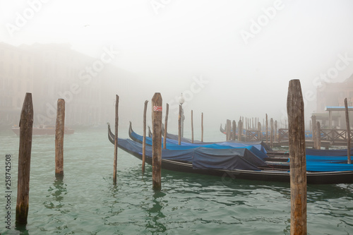 Gondolas on foggy Grand Canal © dimamoroz