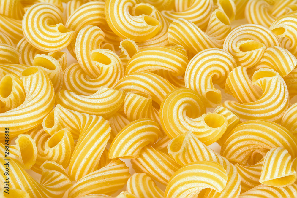 Obraz premium Dry uncooked cavatappi italian pasta full background.