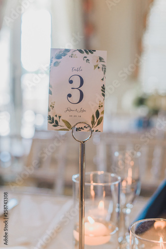 Wedding Reception table number three place card