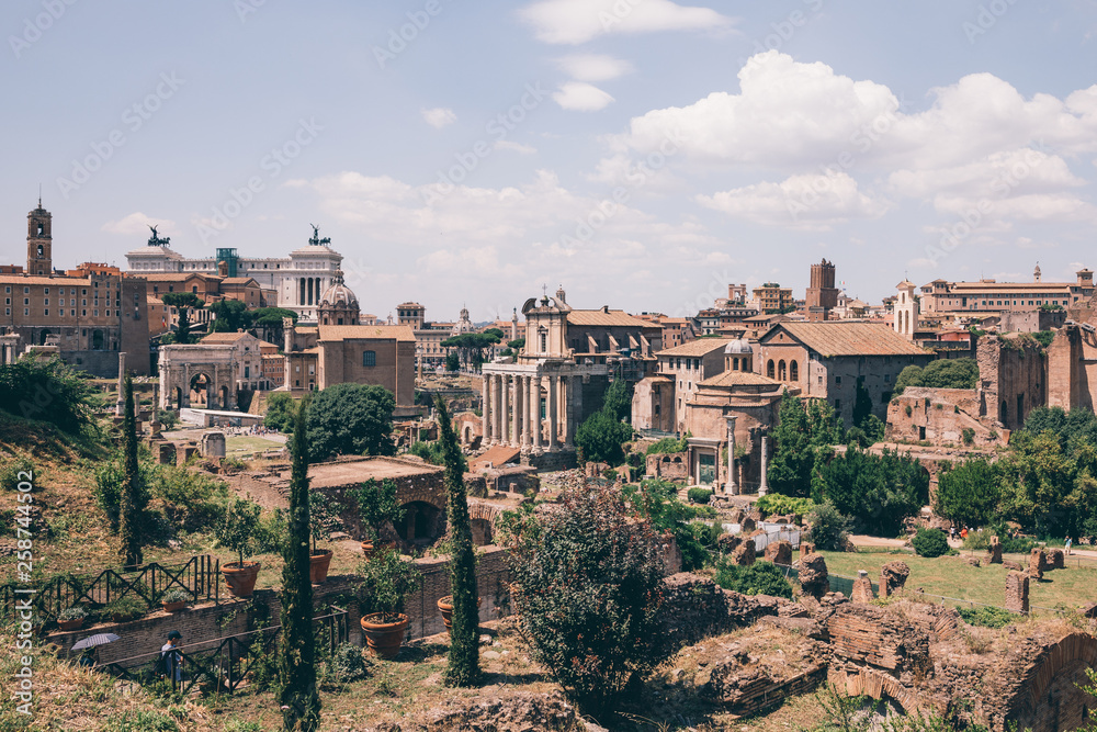 Obraz premium Panoramic view of Roman forum, also known by Forum Romanum