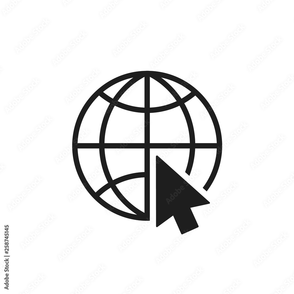 Globe with cursor icon. Vector illustration. Globe with cursor icon. Vector illustration.
