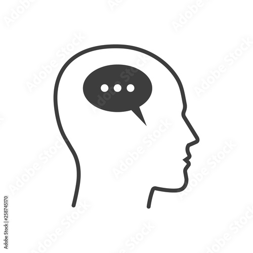 Head with dialgue cloud inside. Vector illustration. 