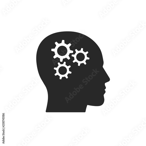 Head with gears inside. Vector illustration. Flat design. 