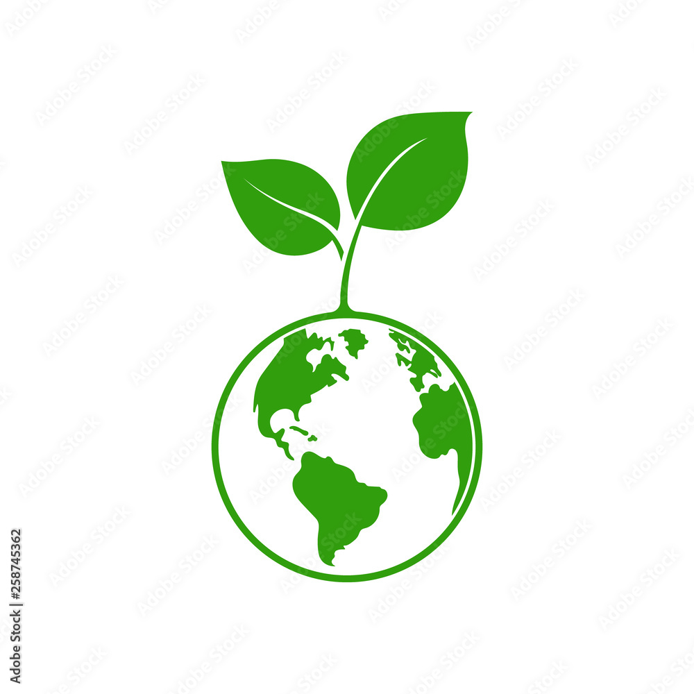 Planet and leaf logo. Vector. Isolated.