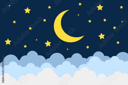 Moon and stars background. Vector illustration.
