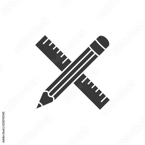 Pencil and ruler crossed icon. Flat design. Vector. 