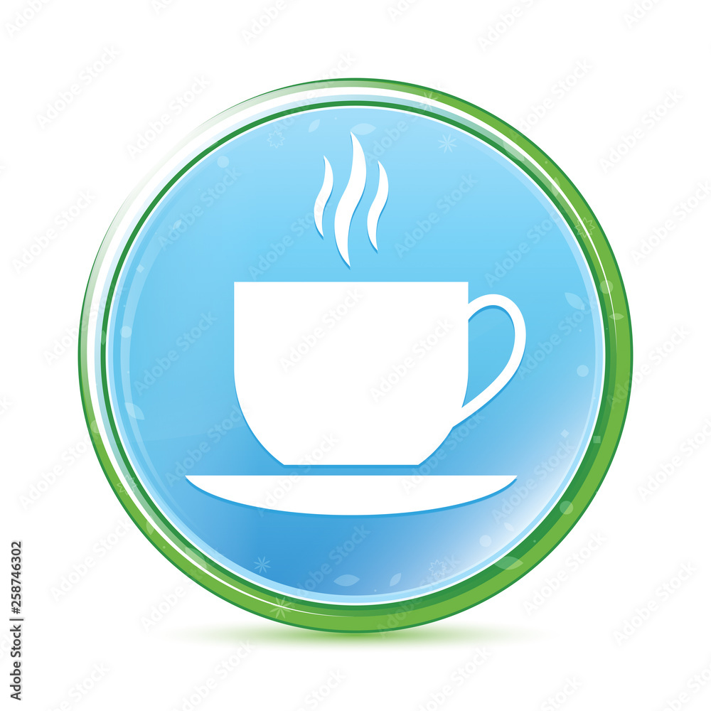 Coffee cup icon natural aqua cyan blue round button Coffee cup icon natural aqua cyan blue round button