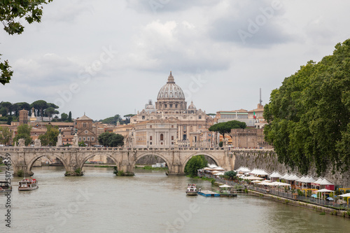 Panoramic view on the Papal Basilica of St. Peter in the Vatican and river Tiber