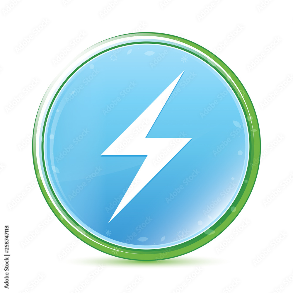 Electric bolt icon natural aqua cyan blue round button Electric bolt icon natural aqua cyan blue round button