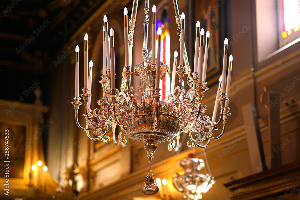 Beautiful and ancient silver candelabrum in the church of Saint Spiridon Beautiful and ancient silver candelabrum in the church of Saint Spiridon