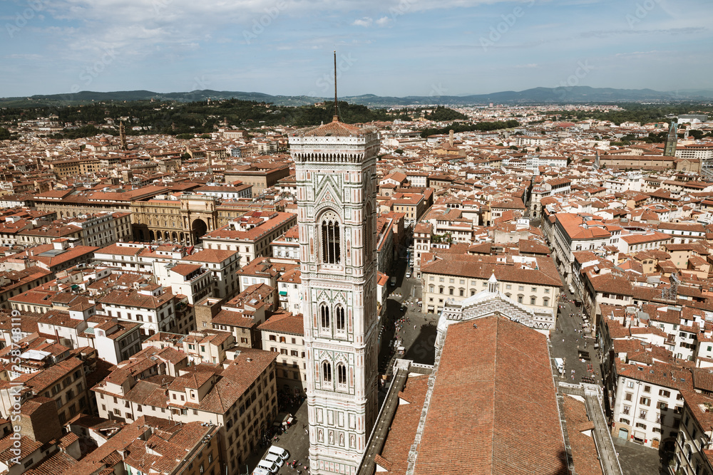 Aerial panoramic view of city of Florence and Giotto's Campanile